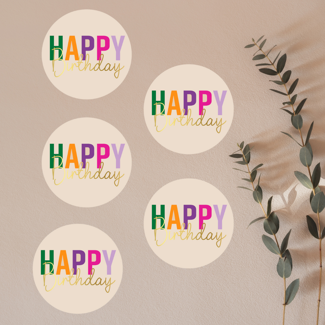 Stickers -  Happy Birthday Funky color (10 stuks)