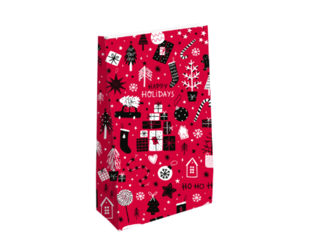 Kraft papieren zakjes - Cosy Christmas 14x8x26cm Rood