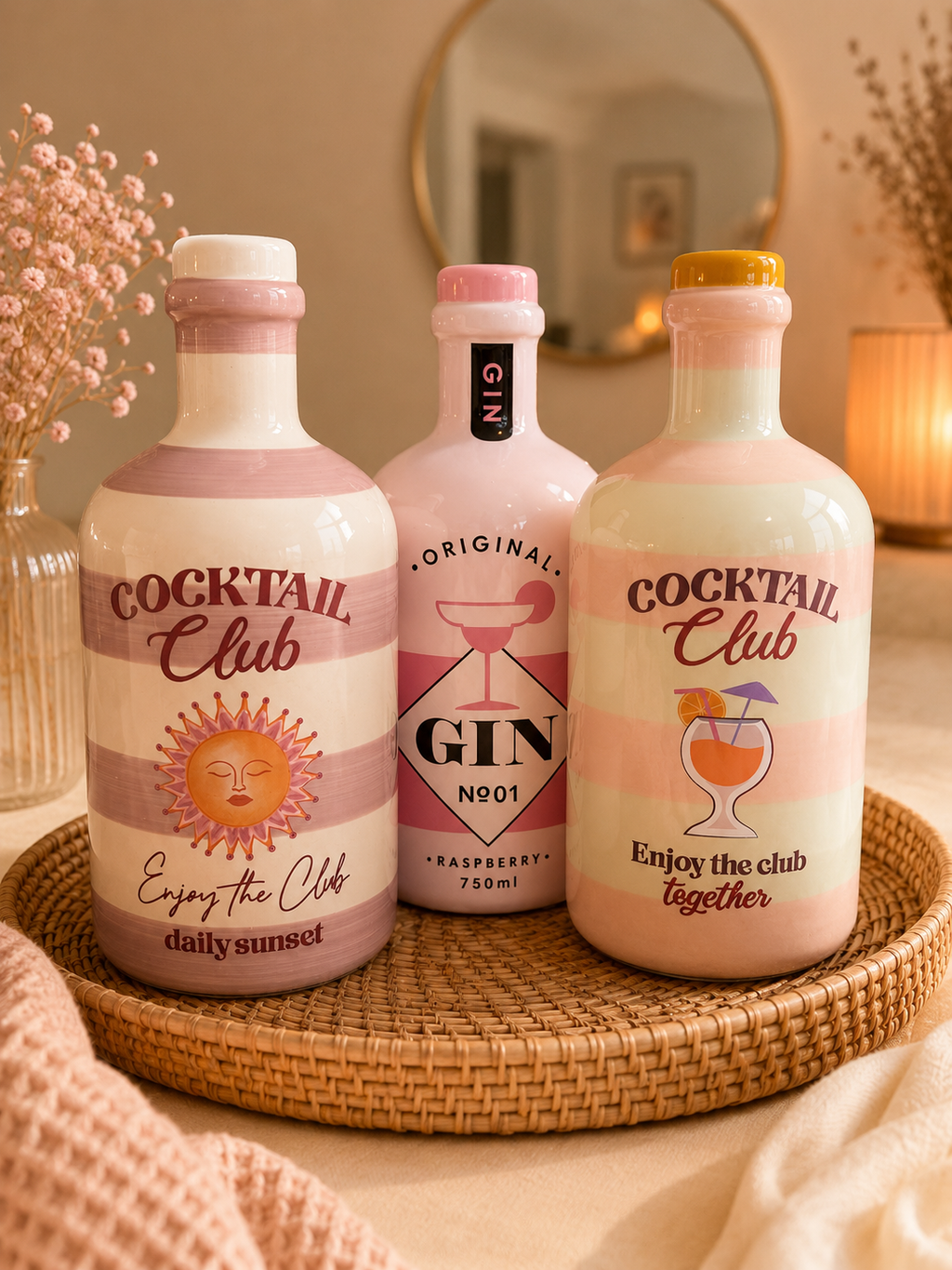 Vaas Gin fles raspberry - Aardewerk - 9.5x9.5x21.5cm