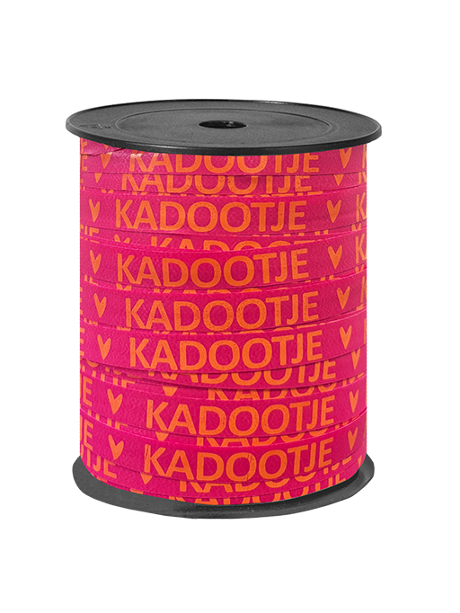 Krullint - Bedrukt cadeaulint - Kadootje Fucsia/Oranje per 5 meter