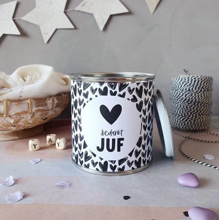 Bedankt juf - Blikje met wikkel