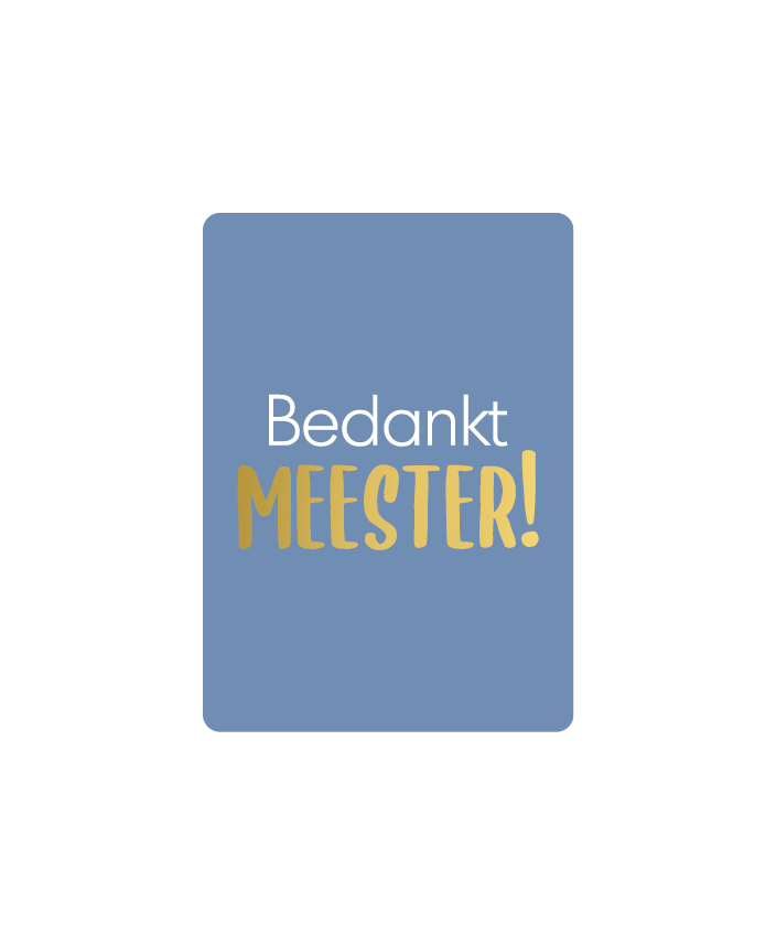 Leuk mini kaartje met de tekst: Bedankt meester.&nbsp;

Cadeaukaartjes zijn leuk om toe te voegen bij een bosje bloemen, doosje bonbons of uw geschenk. Door het kleine formaat kaart ook ideaal om toe te voegen bij de verzending van een pakket of cadeautje voor een extra persoonlijke touch. Op de achterzijde van het kaartje is ruimte om een persoonlijke boodschap op te schrijven.