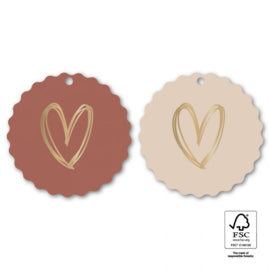 Cadeau label - Duo hartje rond - Red / Beige