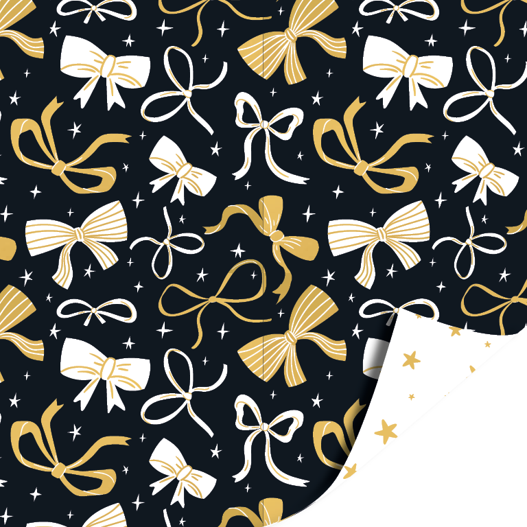 Cadeaupapier Bows black/gold - dubbelzijdig 30cmx3 meter