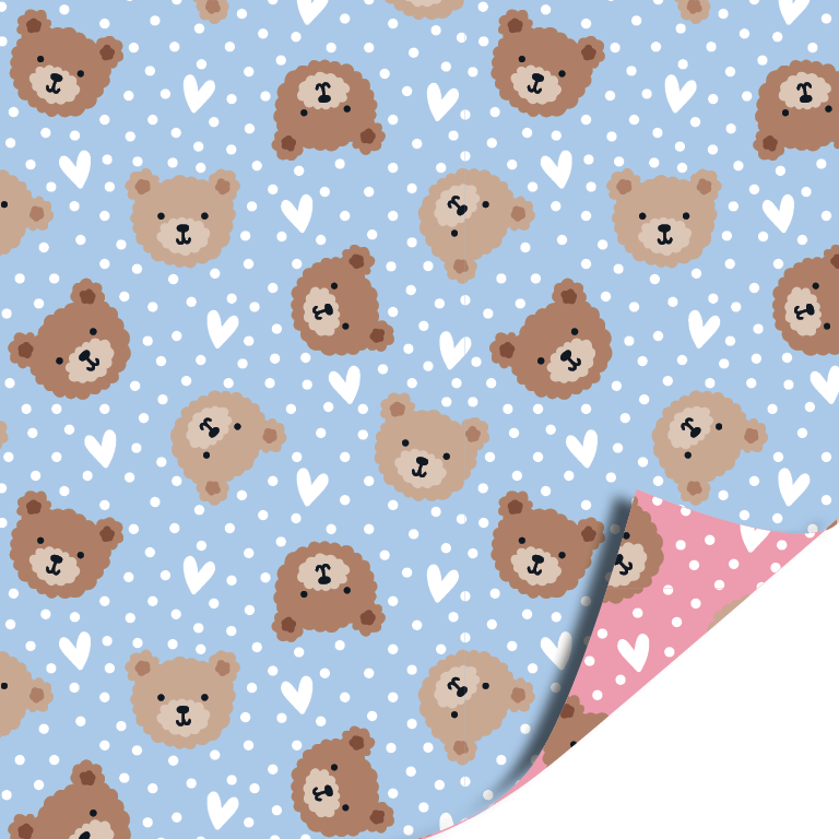 Inpakpapier Beertjes Roze & Blauw – Dubbelzijdig Cadeaupapier Baby 30x300 cm