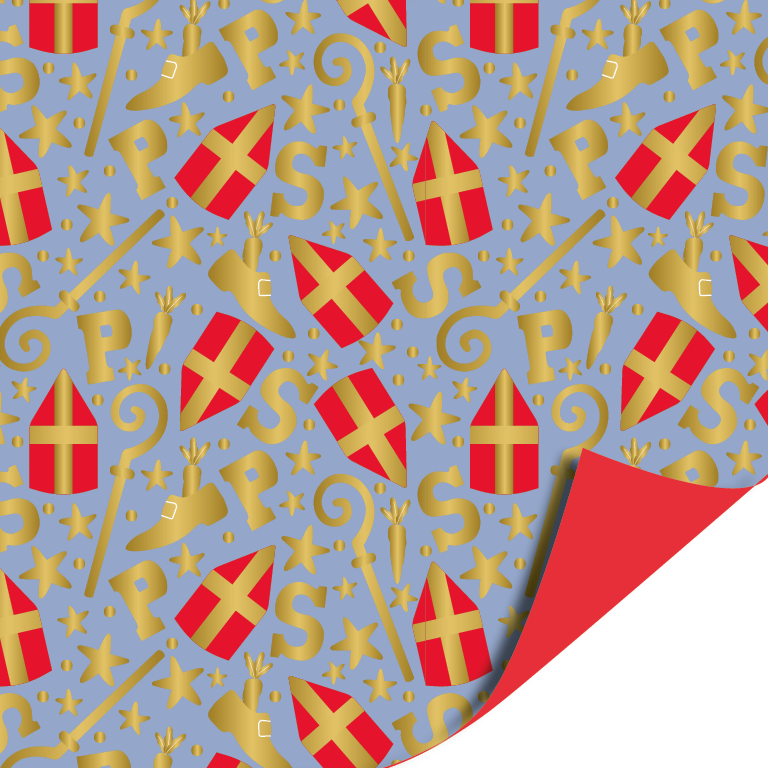 Sinterklaas Inpakpapier 30 cm x 3 meter – Mijter Pret Lichtblauw