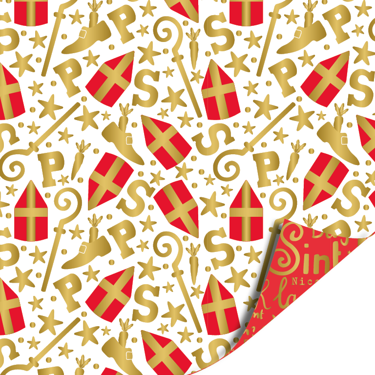 Sinterklaas Inpakpapier 30 cm x 3 meter – Mijter Pret Wit