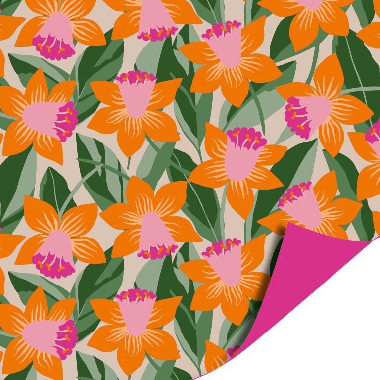 Inpakpapier Retro Riviera bloemen - Dubbelzijdig cadeaupapier - 30 cm x 3 meter.