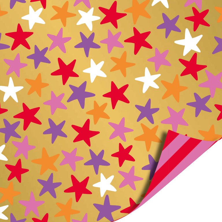 Dubbelzijdig Inpakpapier - goud met sterretjes.  30 cm x 3 meter. 