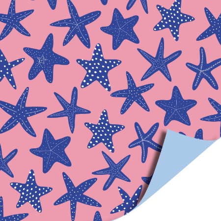 Inpakpapier Sea Stars Blauw & Roze – Dubbelzijdig Cadeaupapier Zeesterren 30x300 cm