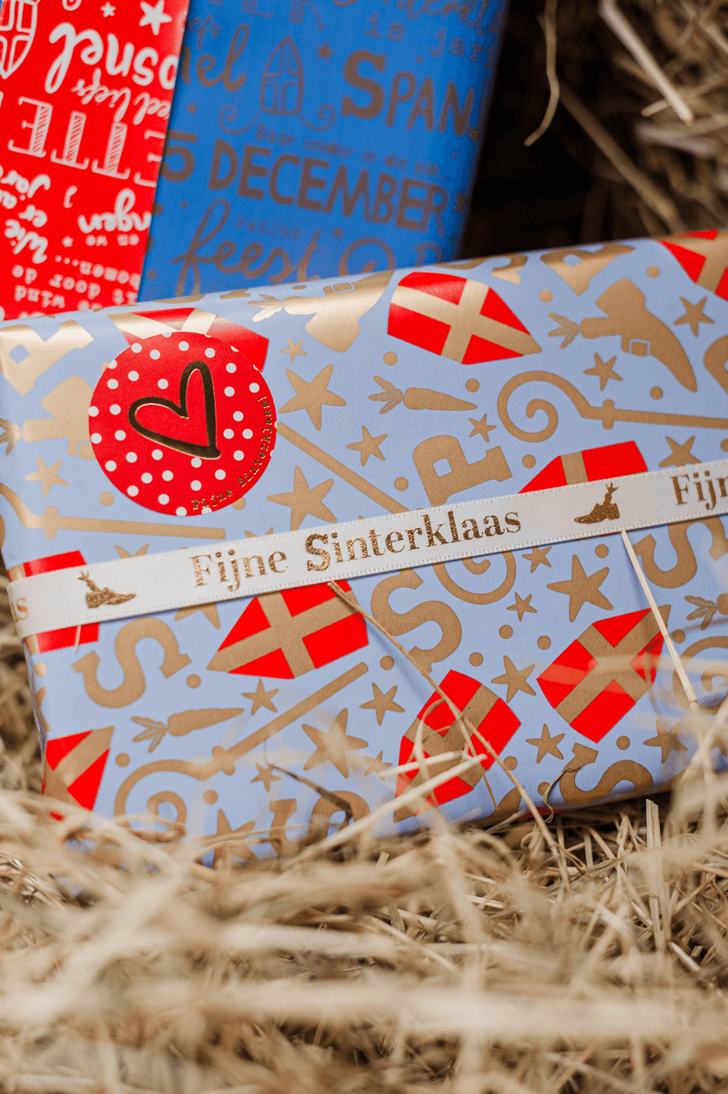 Sinterklaas Inpakpapier 30 cm x 3 meter – Mijter Pret Lichtblauw