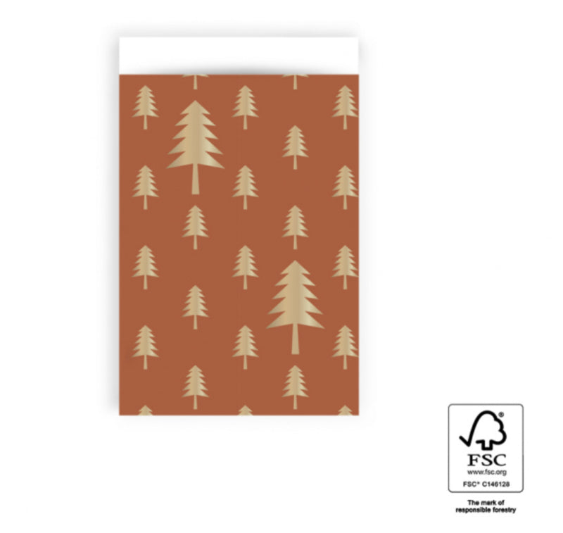 Kerst cadeauzakje M - X-mas Tree Cognac - Gold Foil