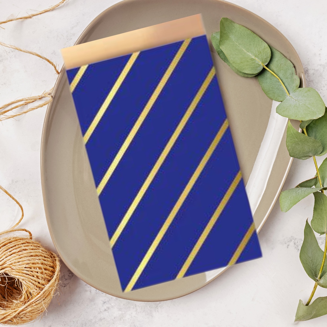 Cadeauzakjes M - Diagonal Lines Blue/Gold