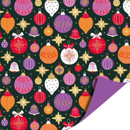 Kerstpapier, kerstinpak papier, ornaments. dubbelzijdig 3x30 cm . 