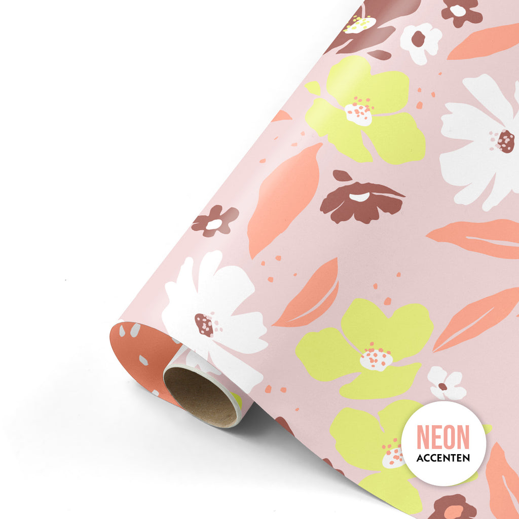 Rol inpakpapier - Fresh Flowers - Roze
