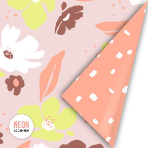 Rol inpakpapier - Fresh Flowers - Zwart