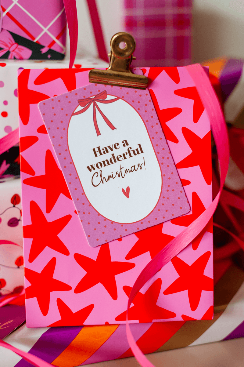  Gift bag M - Stars pink/red 