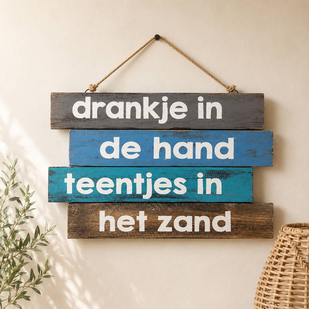 Tekstbord - Drankje in de hand, teentjes in het zand