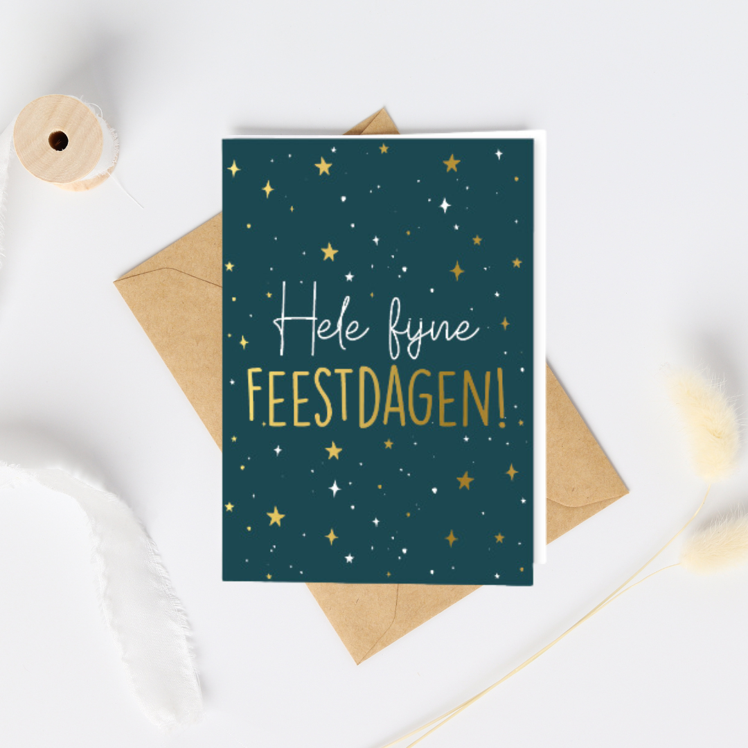 Gevouwen kerstkaart - Dubbele wenskaart - kerstkaart - hele fijne feestdagen donker groen