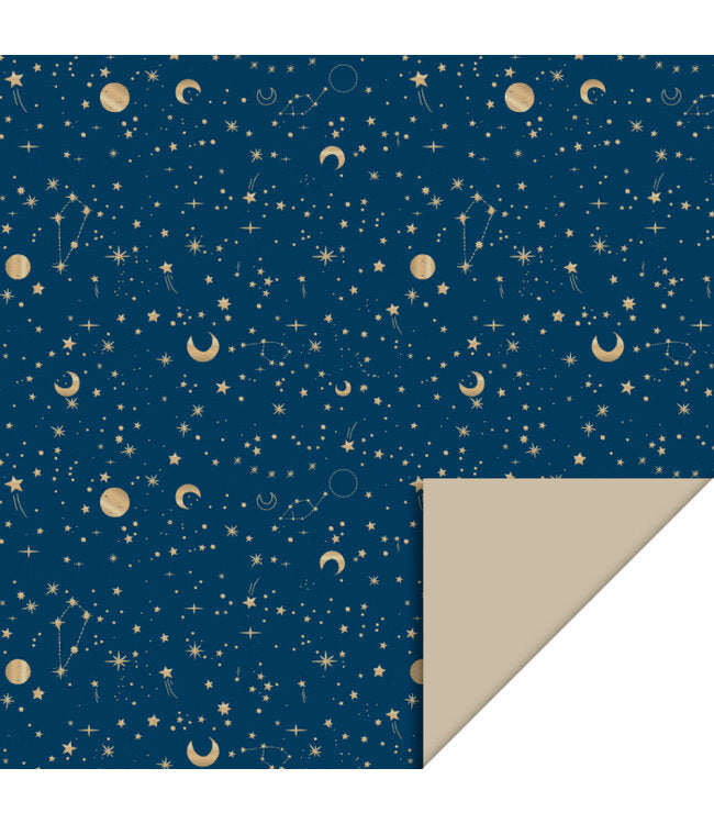 Inpakpapier  - Galaxy Blue Gold Foil inpakpapier - 30 cm x 3 meter. 
