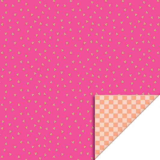 Inpakpapier - Small Hearts Pink Gold Foil - Check Peach