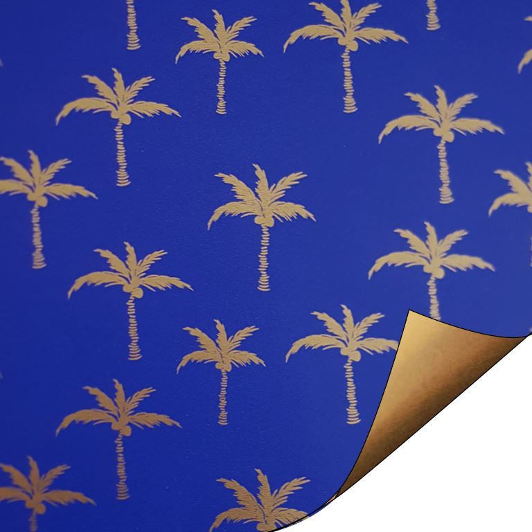 Inpakpapier - Palm - Blauw/Goud 30 cm x 3 meter. 
