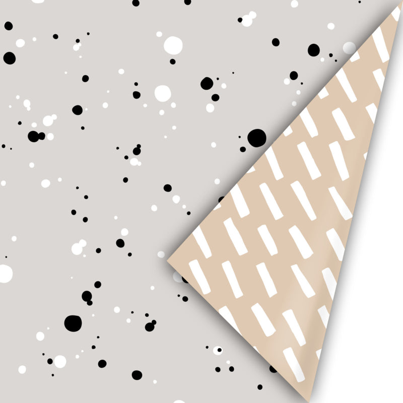 Inpakpapier - Random spots - Natural . Het cadeaupapier is 30 cm x 3 meter. 