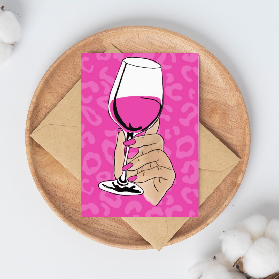 Verjaardagkaart - Wijnglas roze