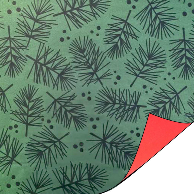 Kerst Inpakpapier - Metallic - Pine Tree Twigs - 30cm x 3 meter