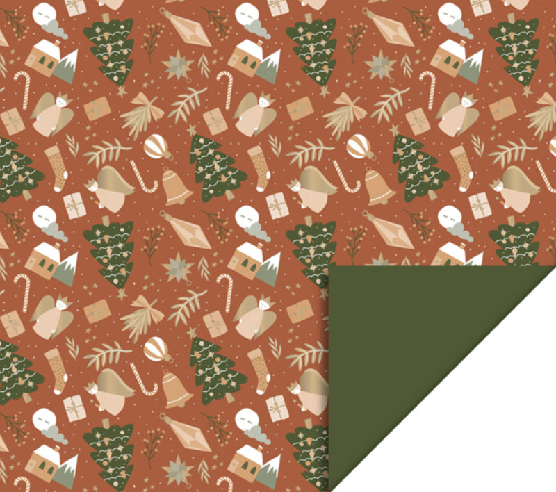 Kerst inpakpapier - X-mas Time Cognac - 30 cm x 3 meter. 