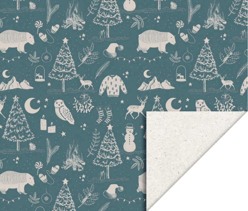  Kerst inpakpapier - X-mas Vintage Blue 30 cm x 3 meter. 