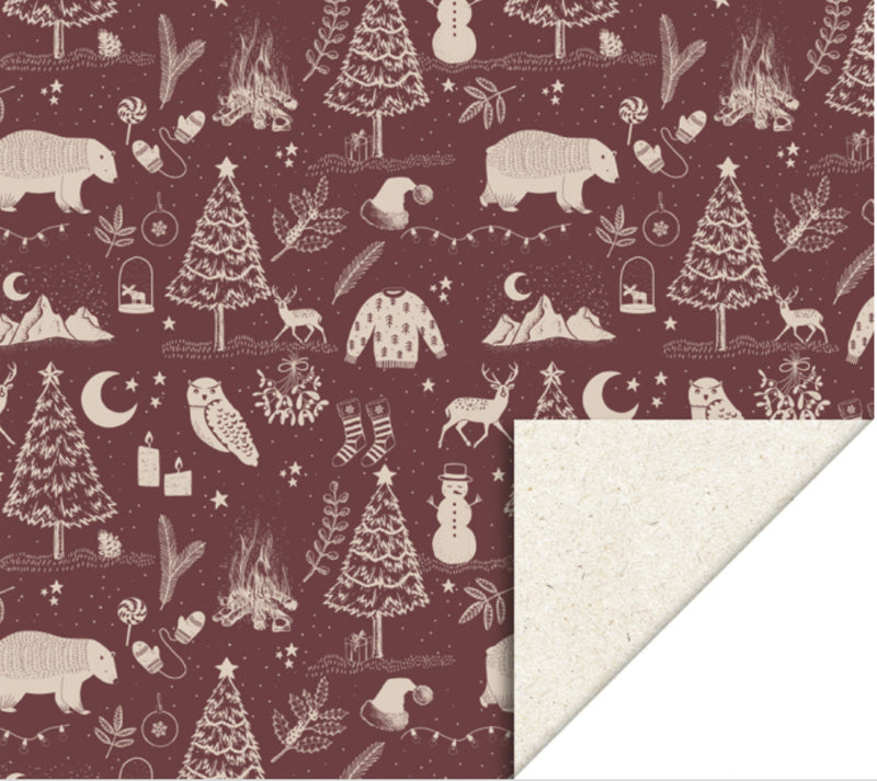  Kerst inpakpapier - X-mas Vintage Red 30 cm x 3 meter. 