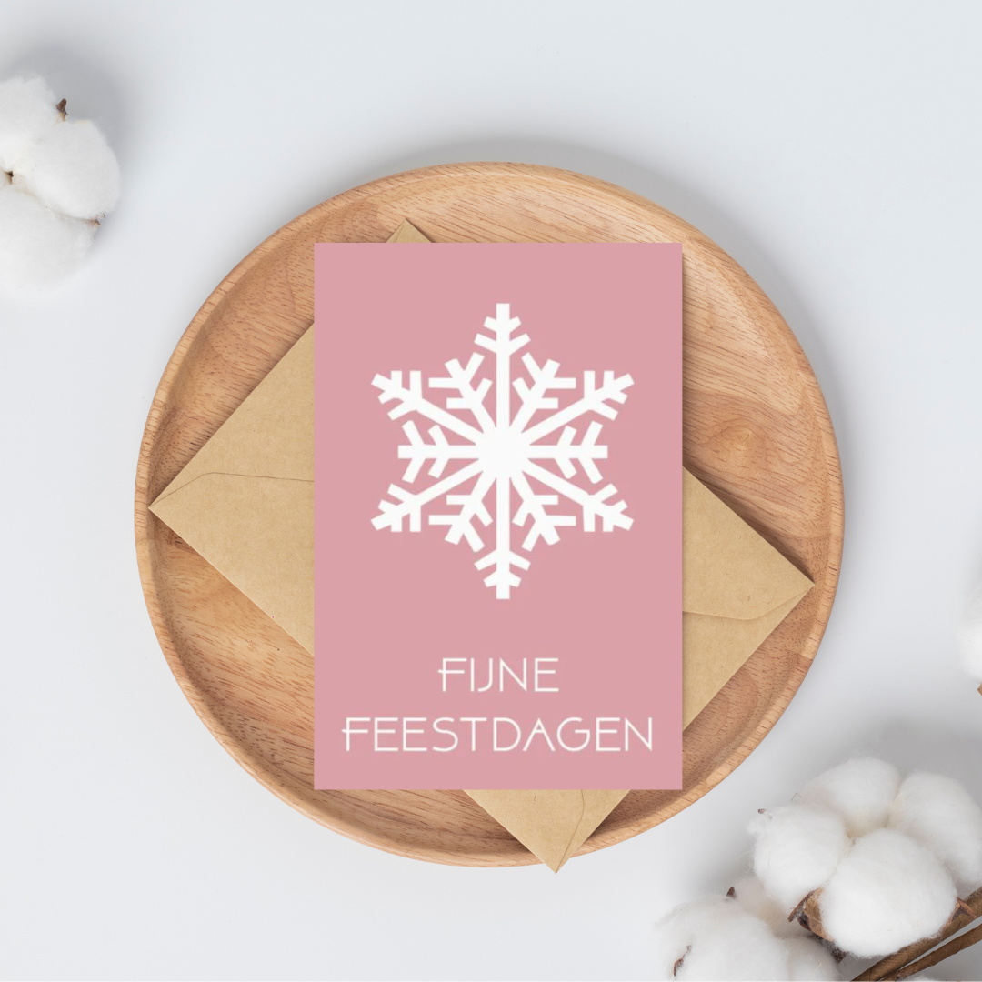 Kerstkaart - Fijne feestdagen - Roze