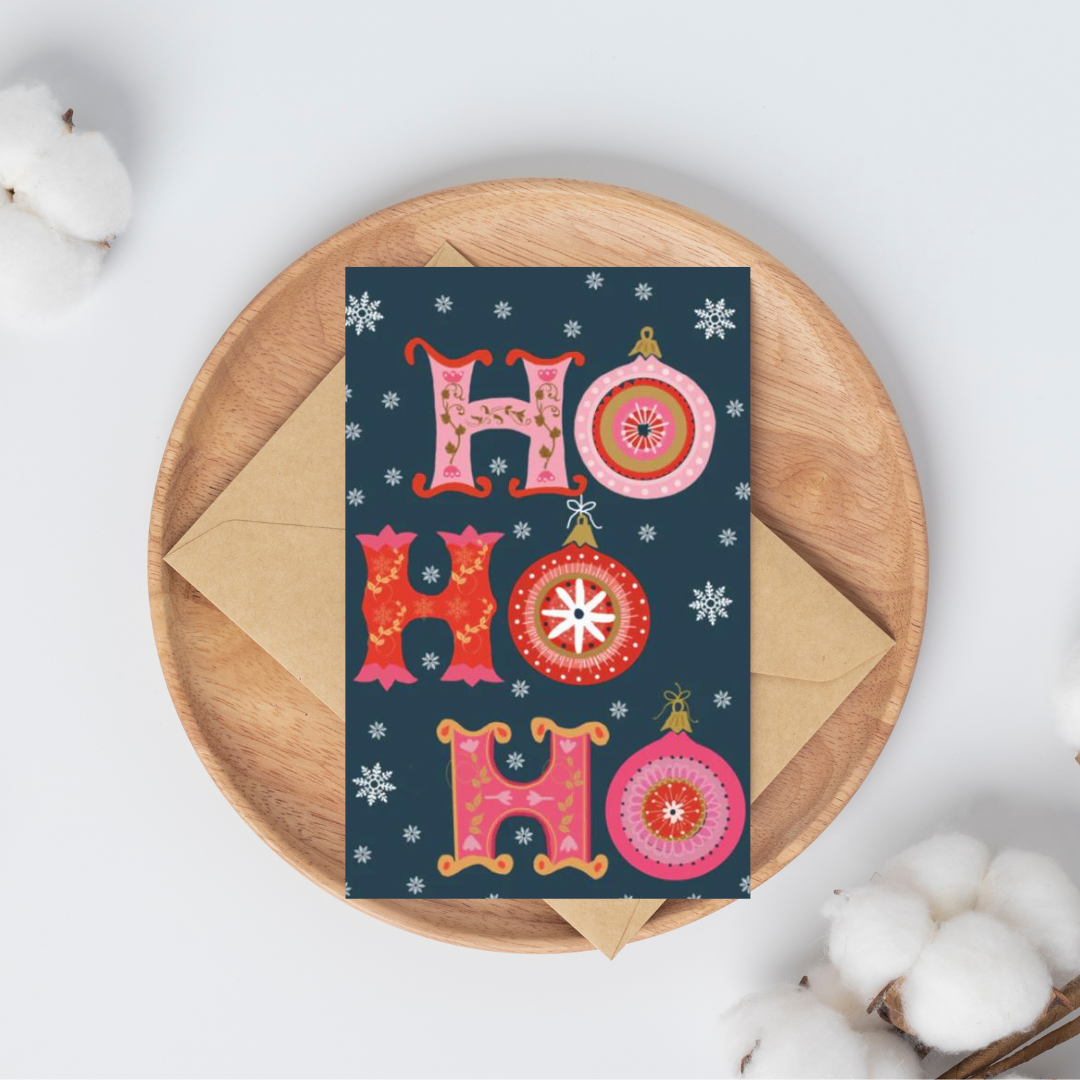 Kerstkaart - Ho ho ho - Blauw