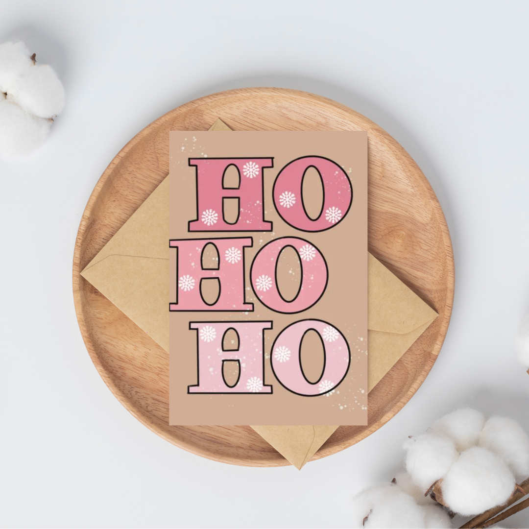 Kerstkaart - Ho ho ho roze