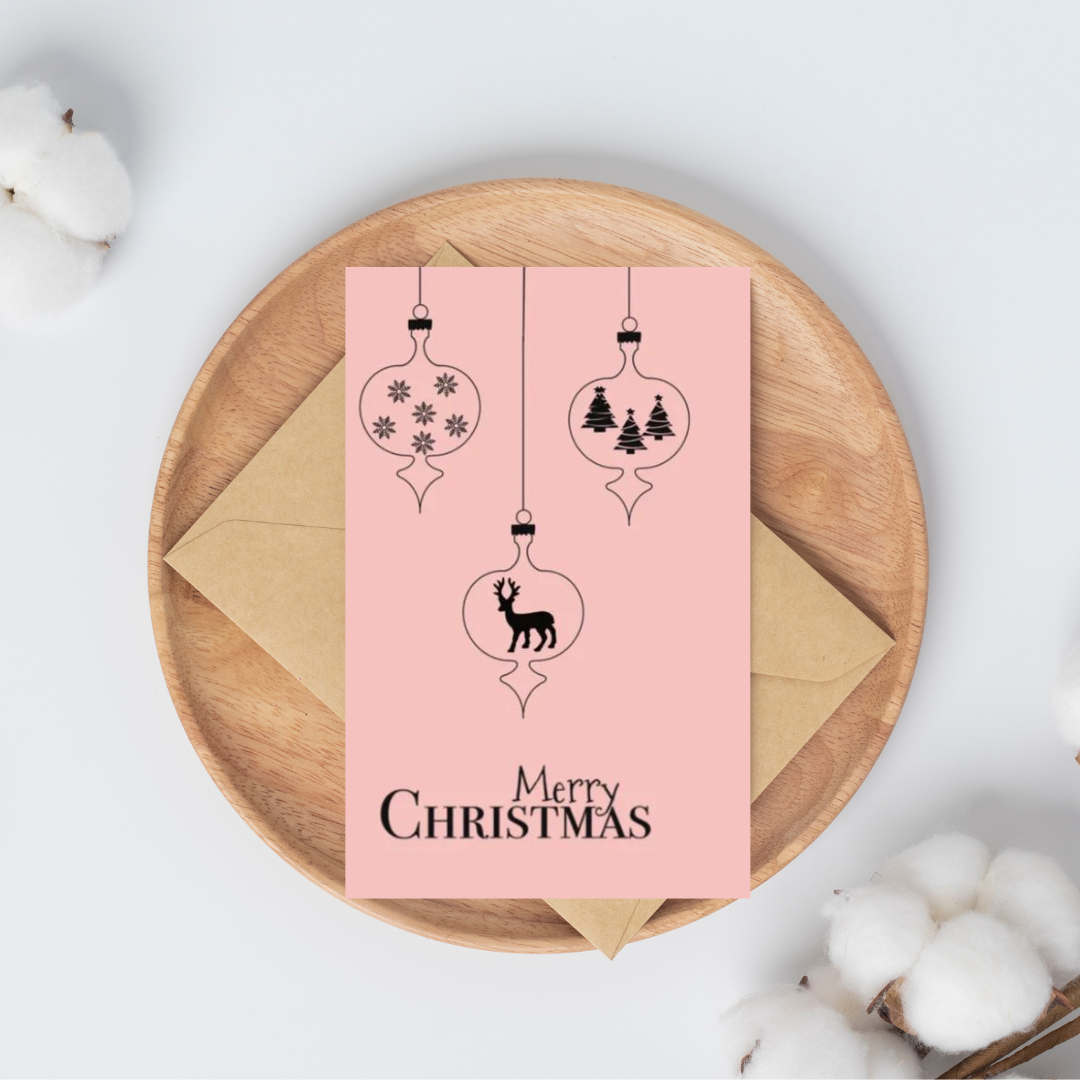 Kerstkaart - Merry christmas roze