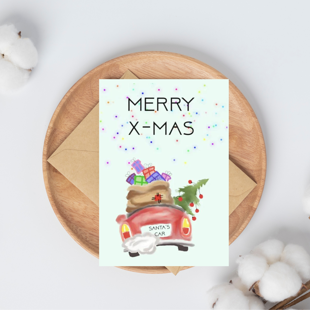 Kerstkaart - Santa's car