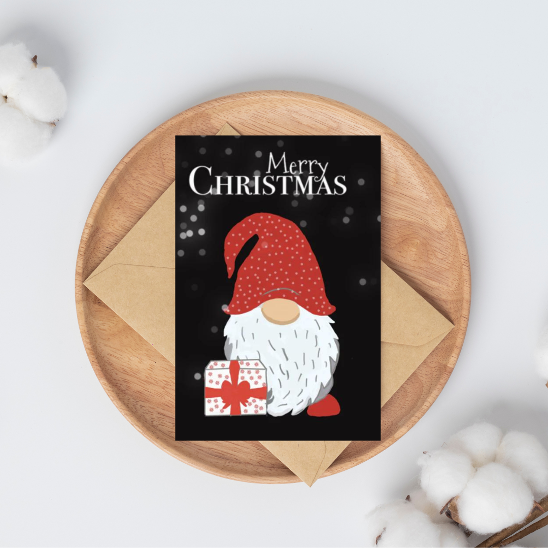 Kerstkaart gnoom zwart