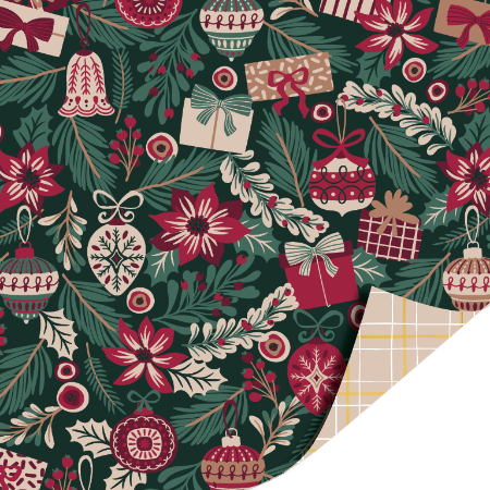 Inpakpapier - Kersttakjes burgundy - dubbelzijdig