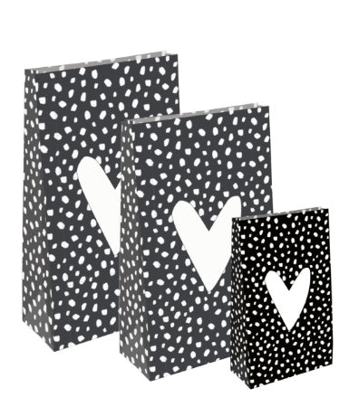 Blokbodemzak - Hartje 101 Dots zwart - Small