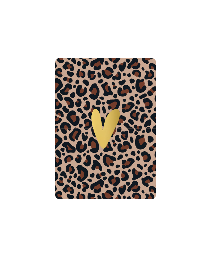 Mini kaartje - Hart goud + leopard mokka