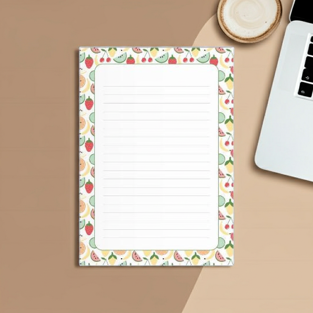 Leuk en handig notitieblok met fruit
148 x 207 mm (A5)
pagina’s (80 grams)