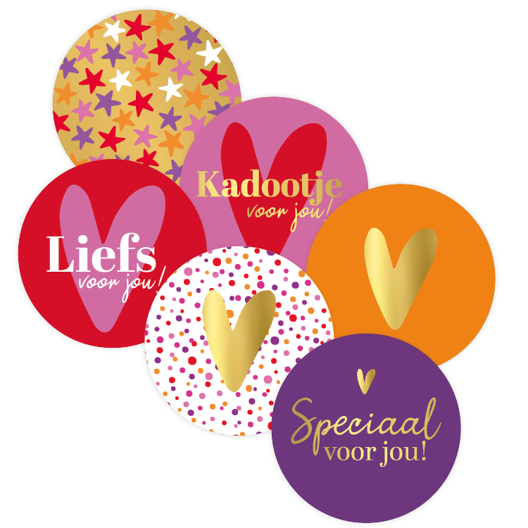 Stickers - Rond met hart div. kleuren 10 stuks