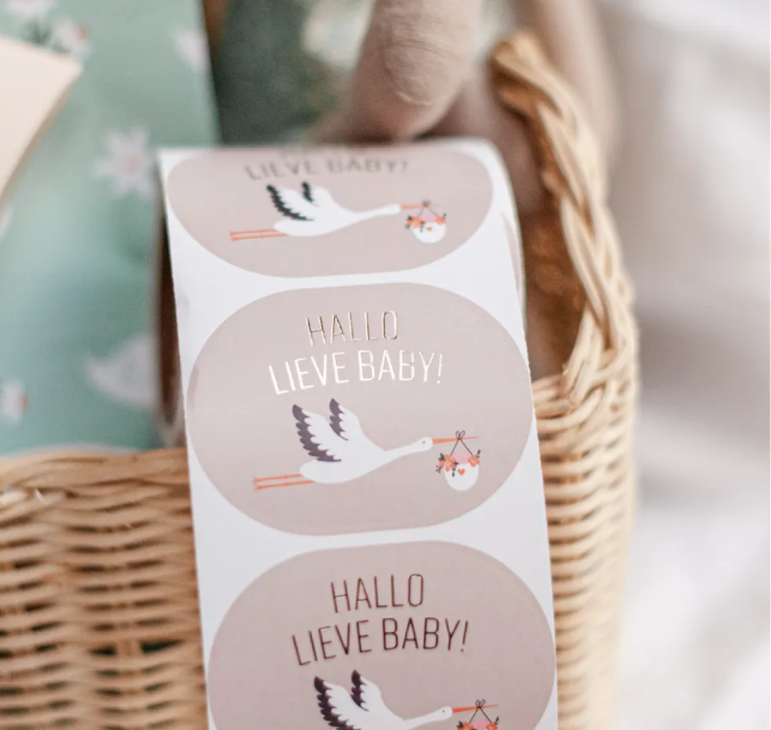 Stickers -Hallo lieve baby + Ooievaar 43 mm x 59 mm