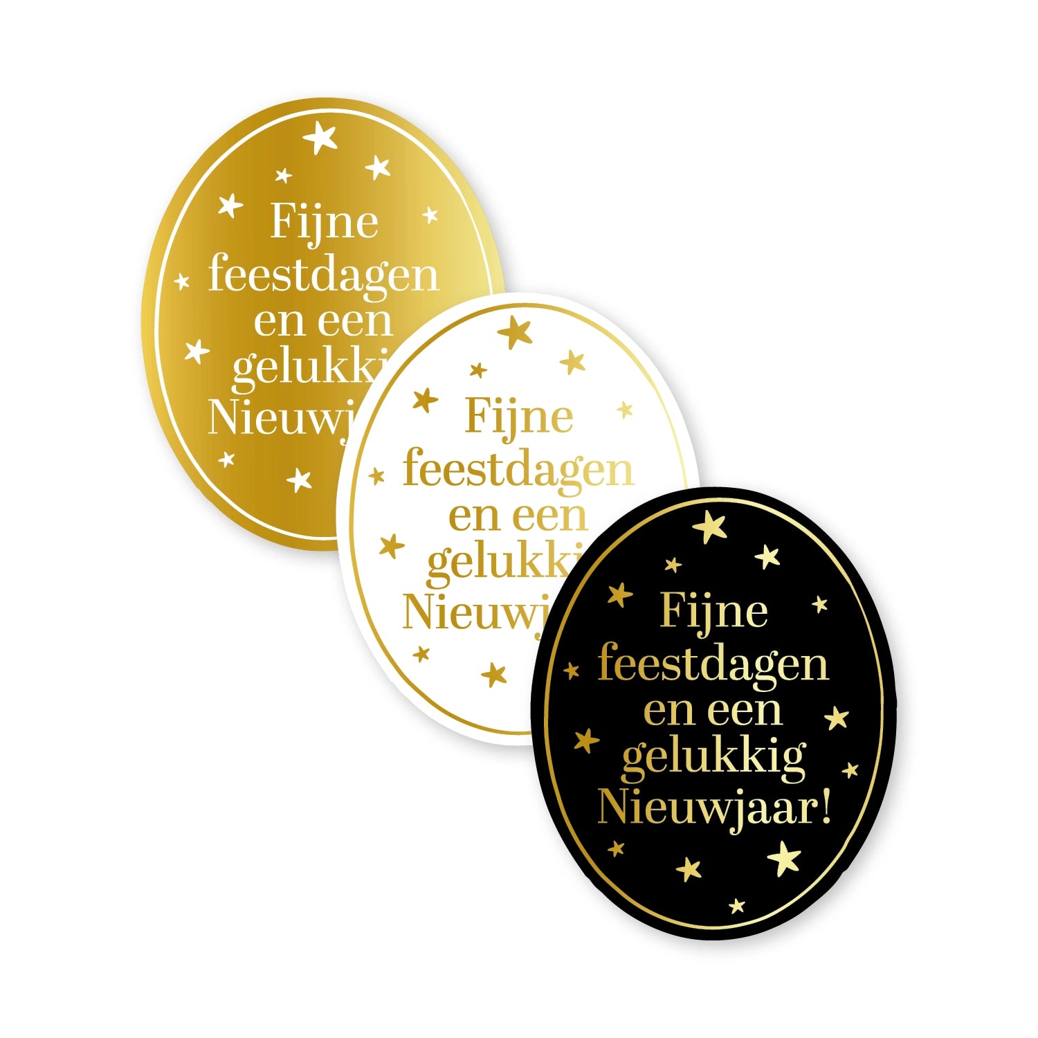 Kerst Stickers 40x50mm – Fijne Feestdagen & Gelukkig Nieuwjaar (10 stuks)