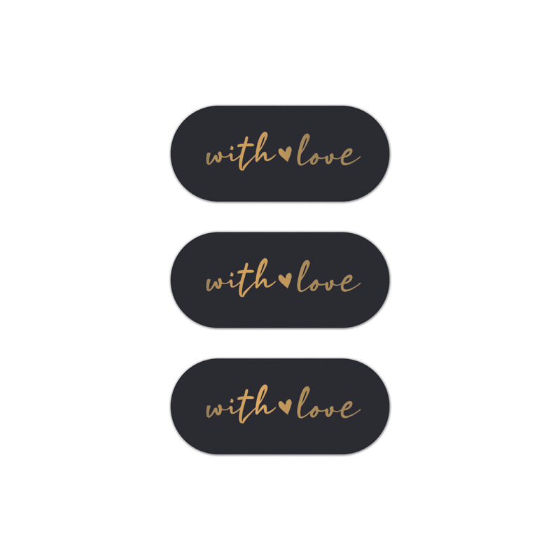 Stickers - With love ovaaltjes - Zwart/Goud (5 stuks)