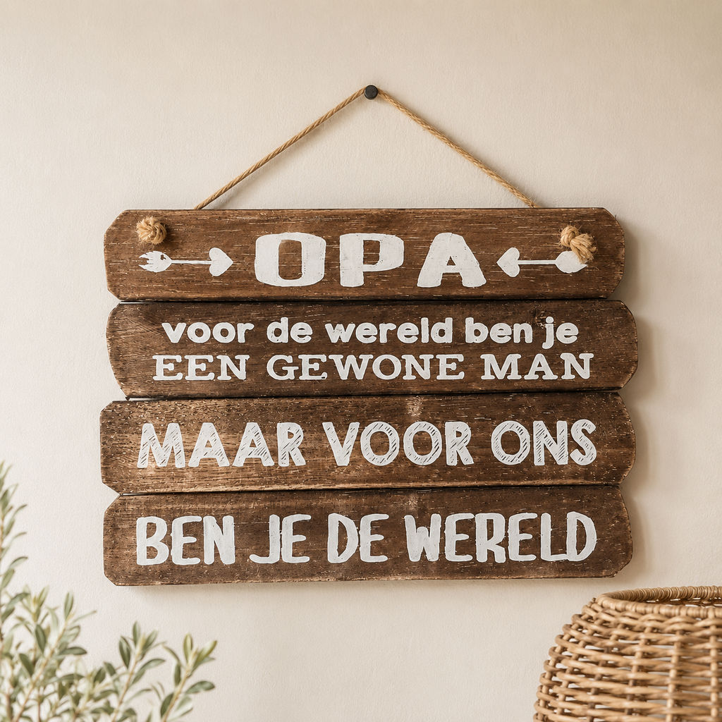 Tekstbord met opa. Van hout. 