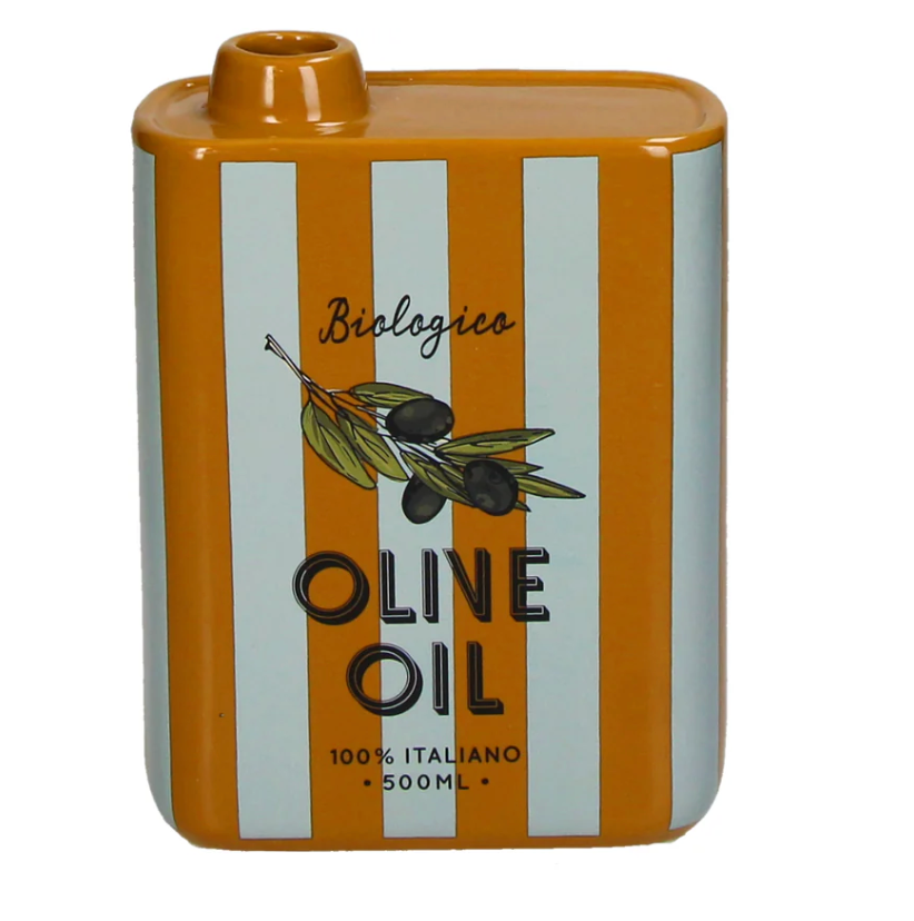 Vaas Olive Oil Stripes- geel / blauw - Aardewerk - 13x5.5x17cm