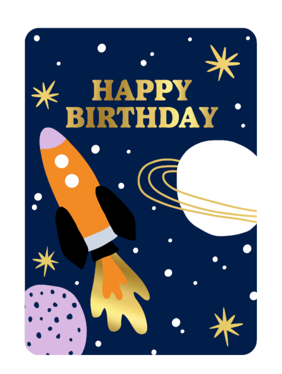 Wenskaarten A6 - Happy birthday + rocket
