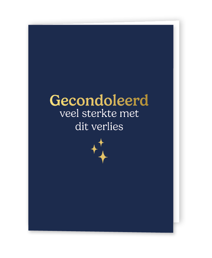 Deze wenskaart met de tekst: gecondoleerd sterkte met dit verlies. Deze gevouwen wenskaarten worden geleverd inclusief bijpassende gekleurde envelop.